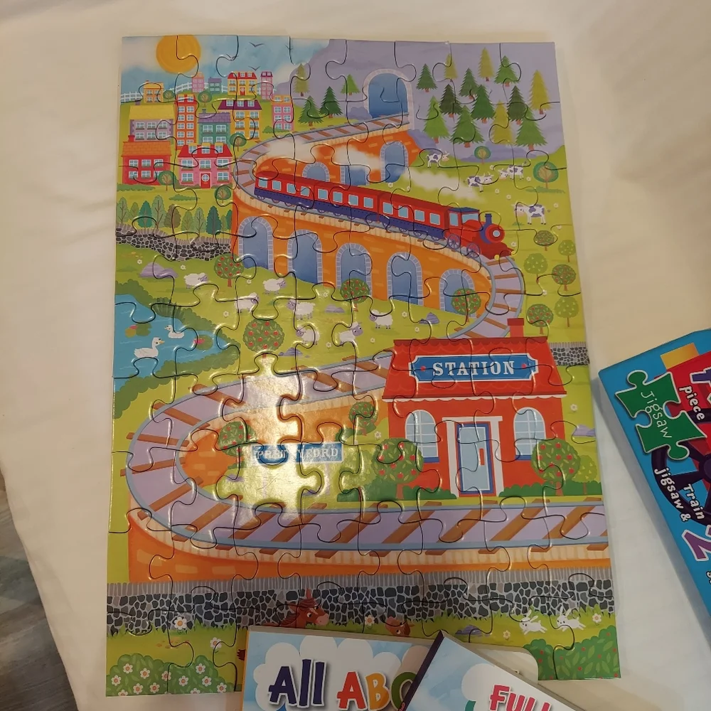 72 piece train puzzle With 2 Books And Sturdy Train Storage Box